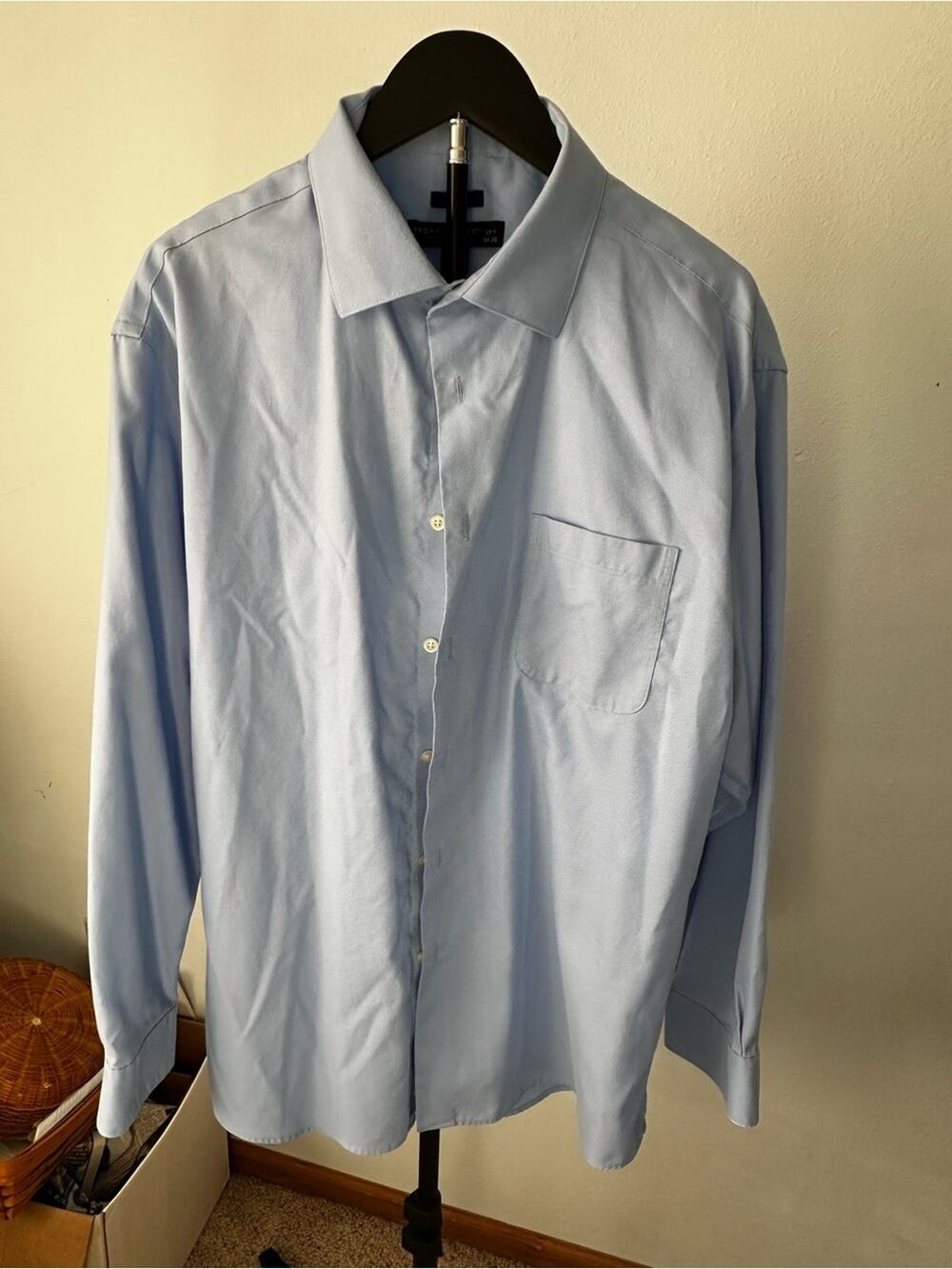 Pronto Uomo Blue Non-Iron Dress Shirt 100% Cotton 17.5 34/35